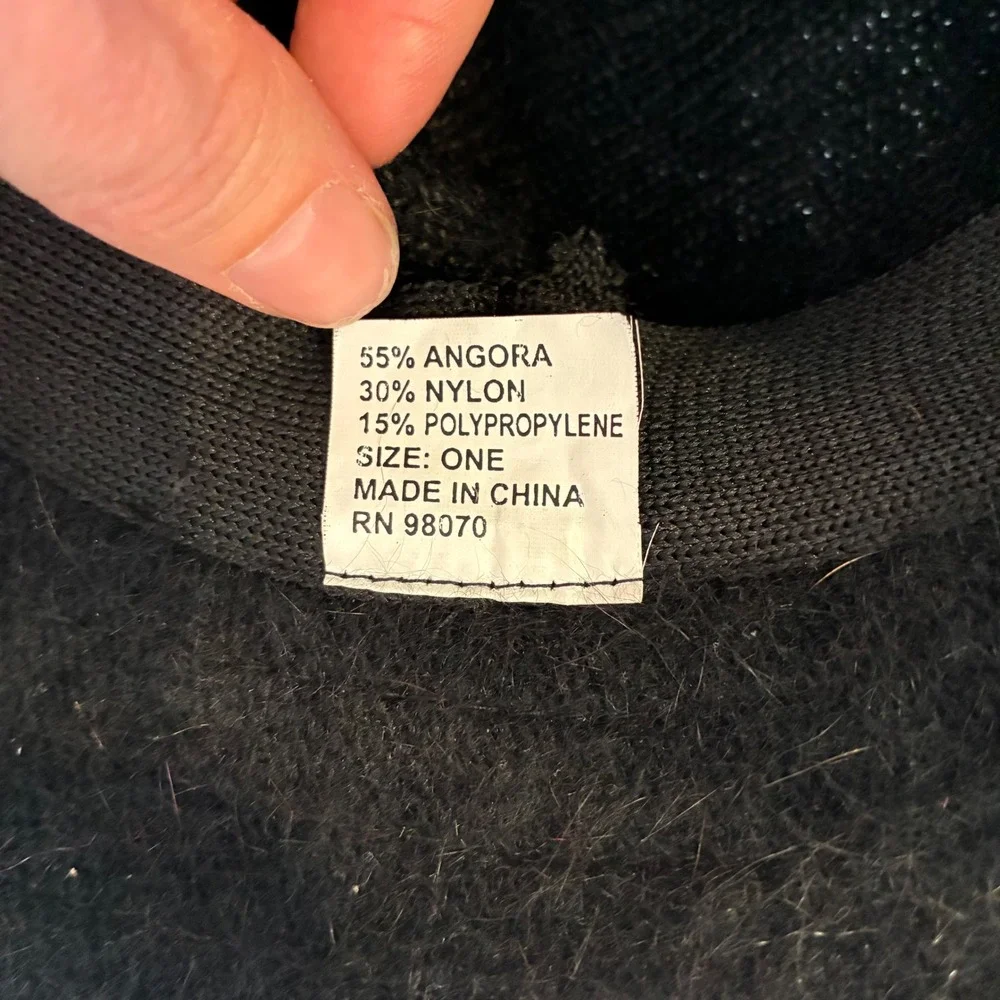 Vintage Black Angora Blend Fuzzy‎ Bucket Hat RN 98070 One Size